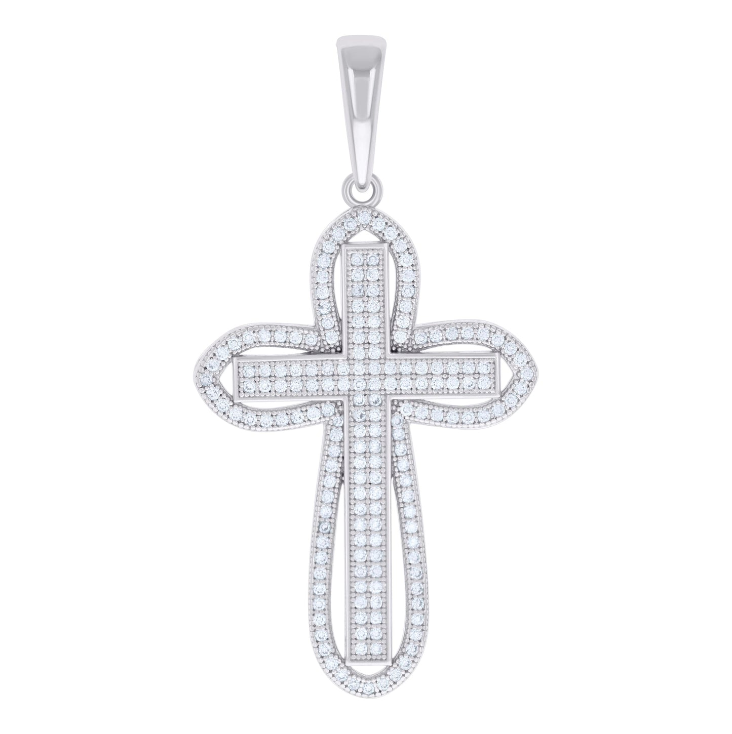 Sterling Silver Mens 1.09ct Moissanite Cross Religious Charm Pendant