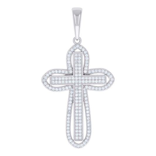 Sterling Silver Mens 1.09ct Moissanite Cross Religious Charm Pendant