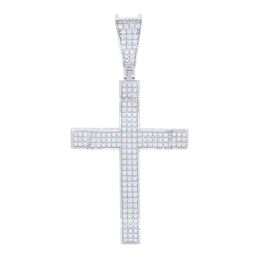 Sterling Silver Mens 1.03ct Moissanite Cross Religious Charm Pendant