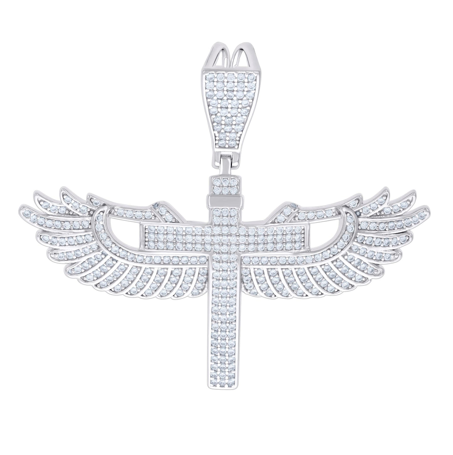 Sterling Silver Mens 1.74ct Moissanite Flying Cross Religious Charm Pendant