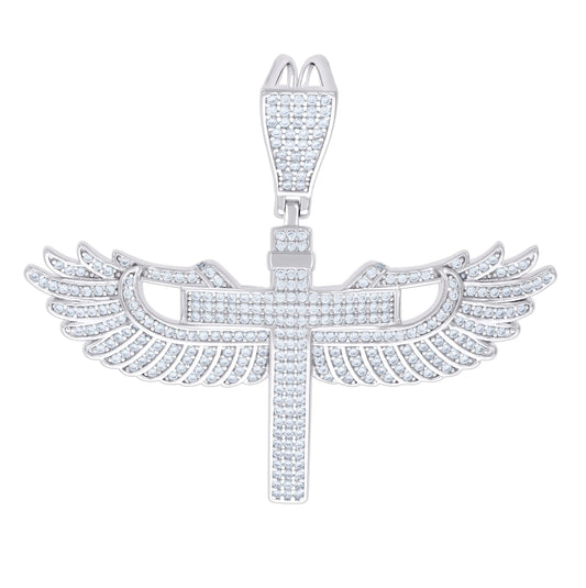 Sterling Silver Mens 1.74ct Moissanite Flying Cross Religious Charm Pendant