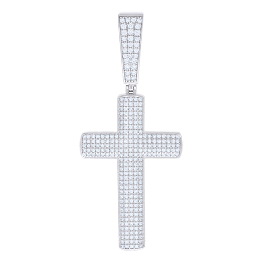 Sterling Silver Mens 1.26ct Moissanite Cross Religious Charm Pendant