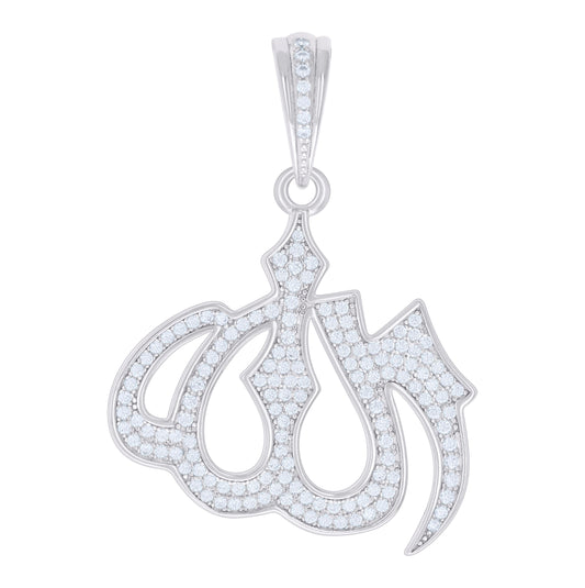 Sterling Silver Mens 0.82ct Moissanite ALLAH Symbol Religious Charm Pendant