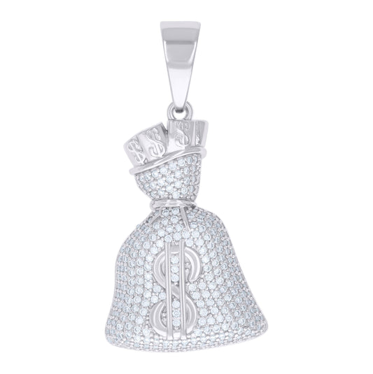 Sterling Silver Mens 1.68ct Moissanite Money Bag Currency Fashion Charm Pendant