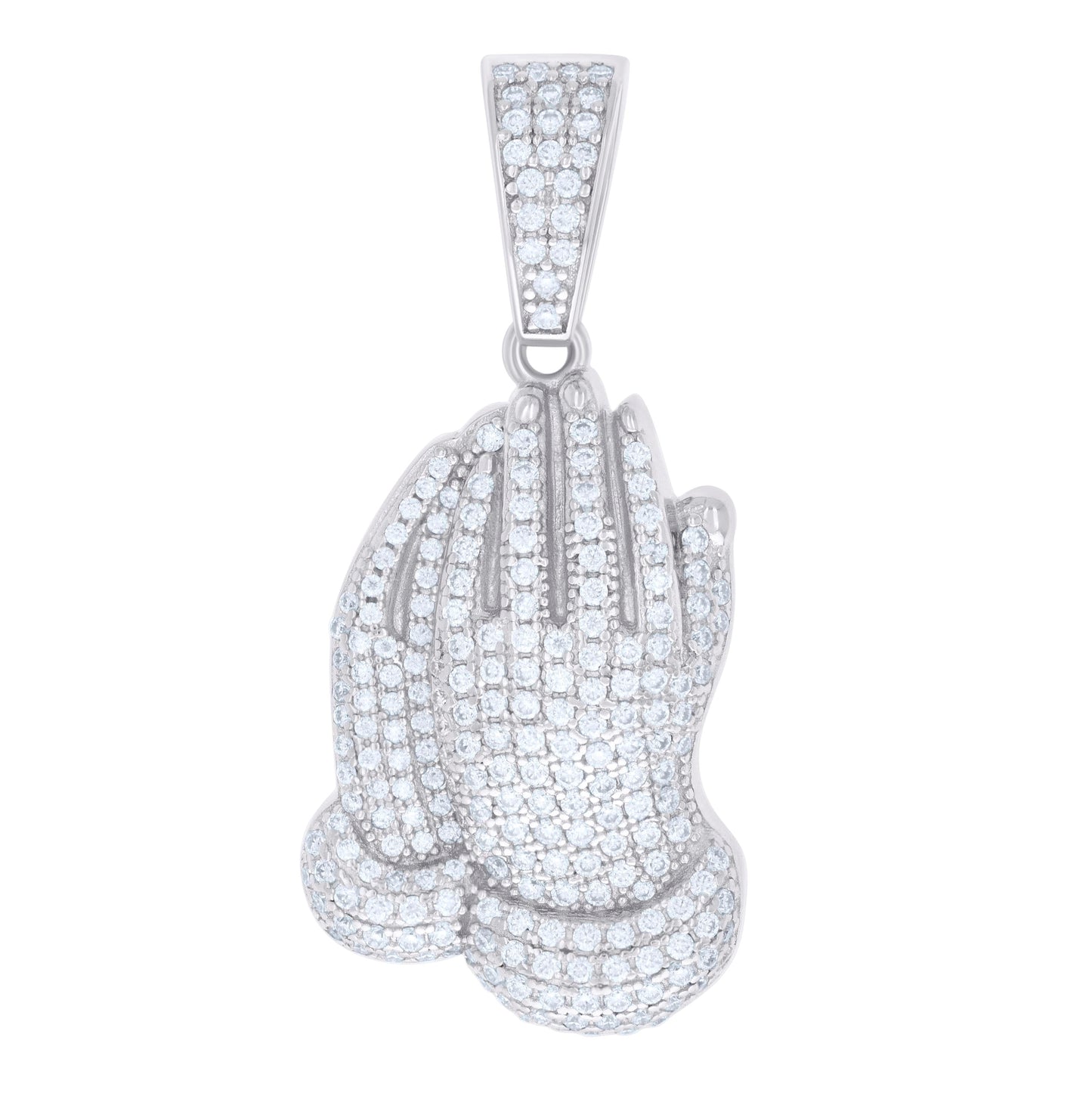 Sterling Silver Mens 1.33ct Moissanite Praying Hands Symbol Religious Charm Pendant
