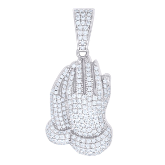 Sterling Silver Mens 1.33ct Moissanite Praying Hands Symbol Religious Charm Pendant