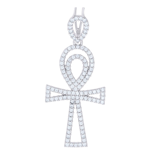 Sterling Silver Mens 1.48ct Moissanite Egyptian Ankh Cross Religious Charm Pendant