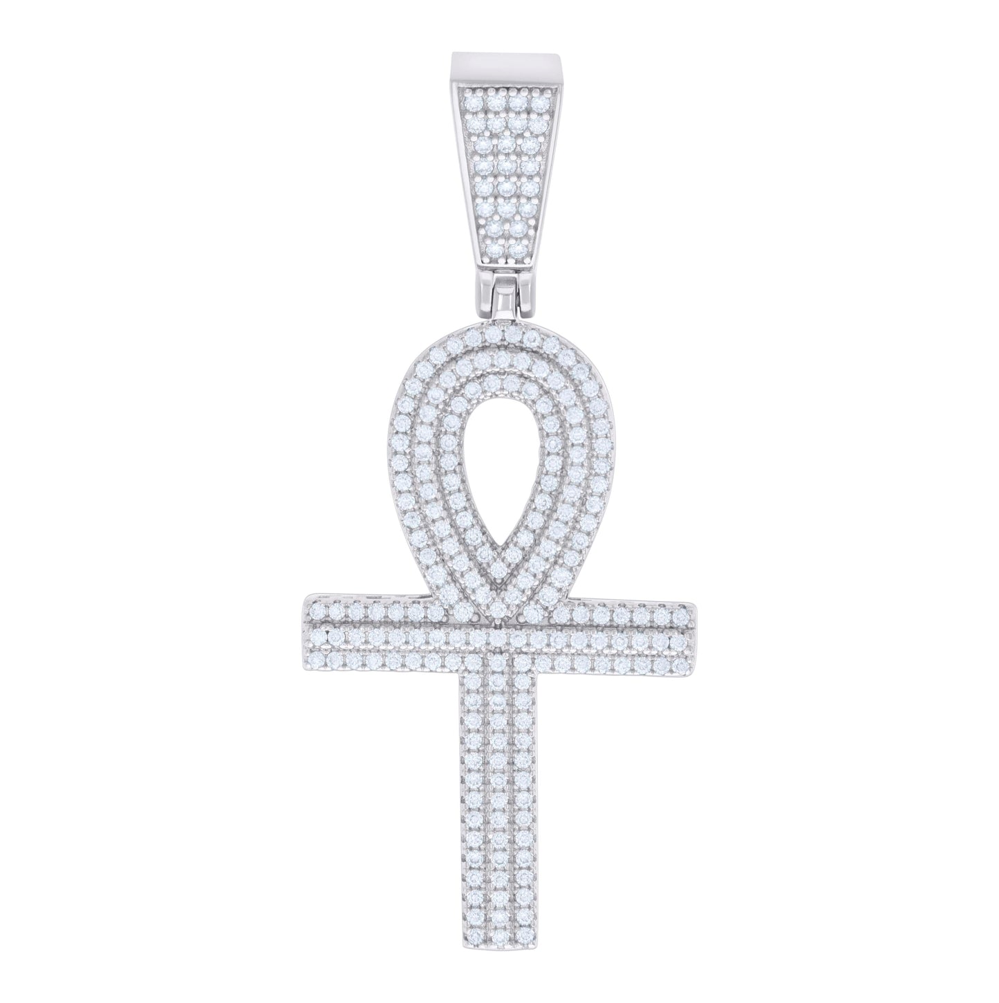 Sterling Silver Mens 1.15ct Moissanite Egyptian Ankh Cross Religious Charm Pendant