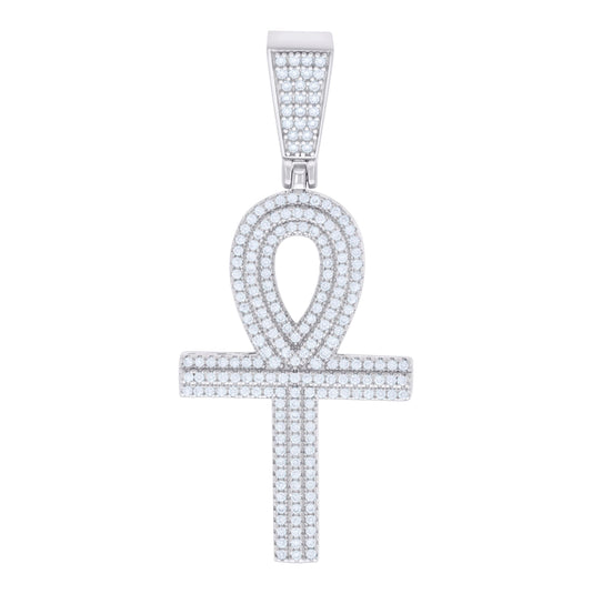 Sterling Silver Mens 1.15ct Moissanite Egyptian Ankh Cross Religious Charm Pendant