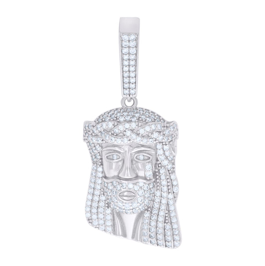 Sterling Silver Mens Moissanite Jesus Religious Charm Pendant