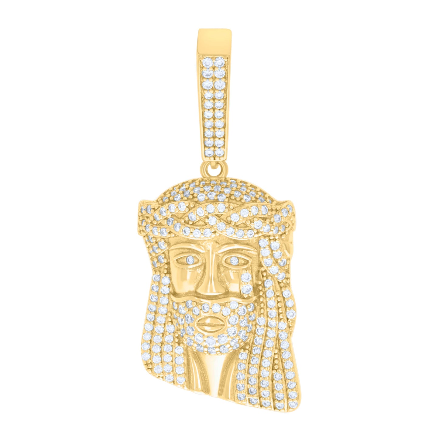 Sterling Silver Mens Moissanite Jesus Religious Charm Pendant