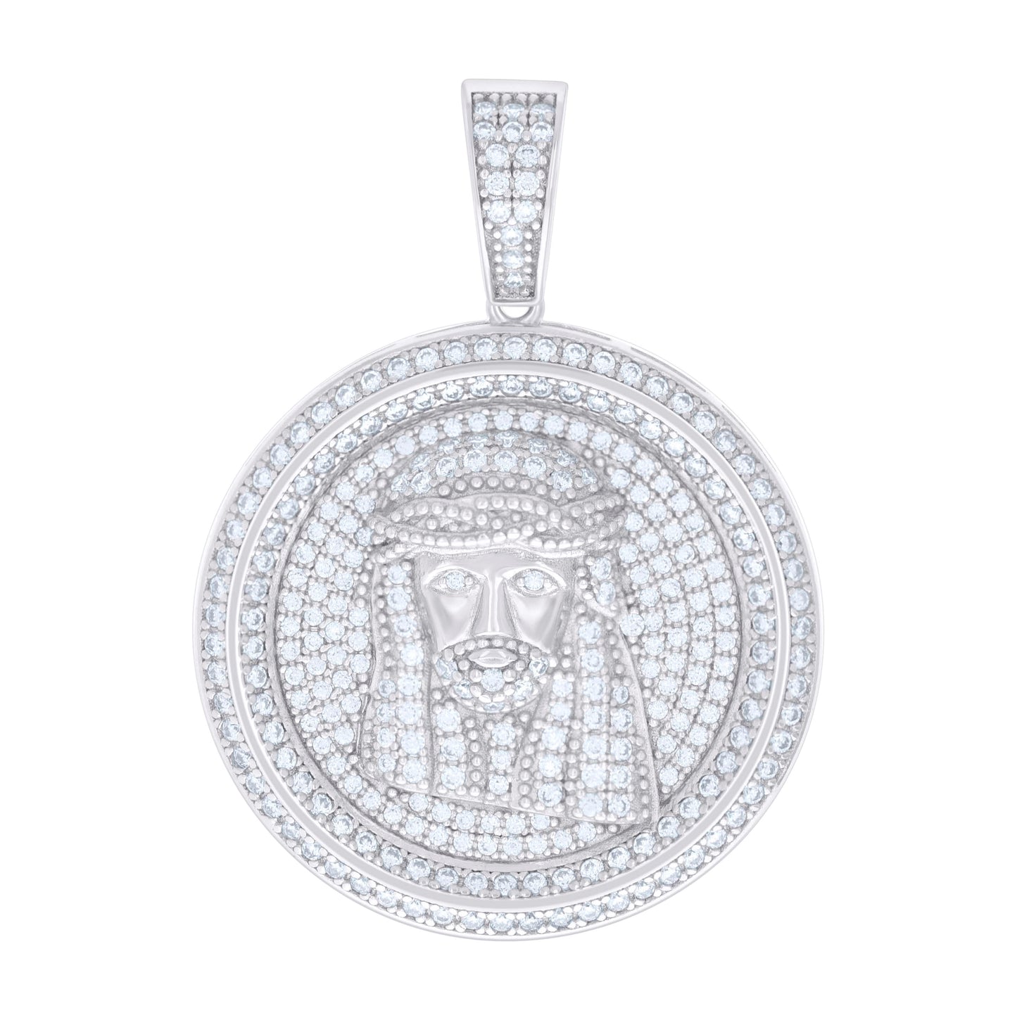 Sterling Silver Mens 1.63 Cttw Moissanite Medallion Jesus Religious Charm Pendant
