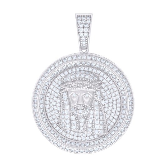Sterling Silver Mens 1.63 Cttw Moissanite Medallion Jesus Religious Charm Pendant