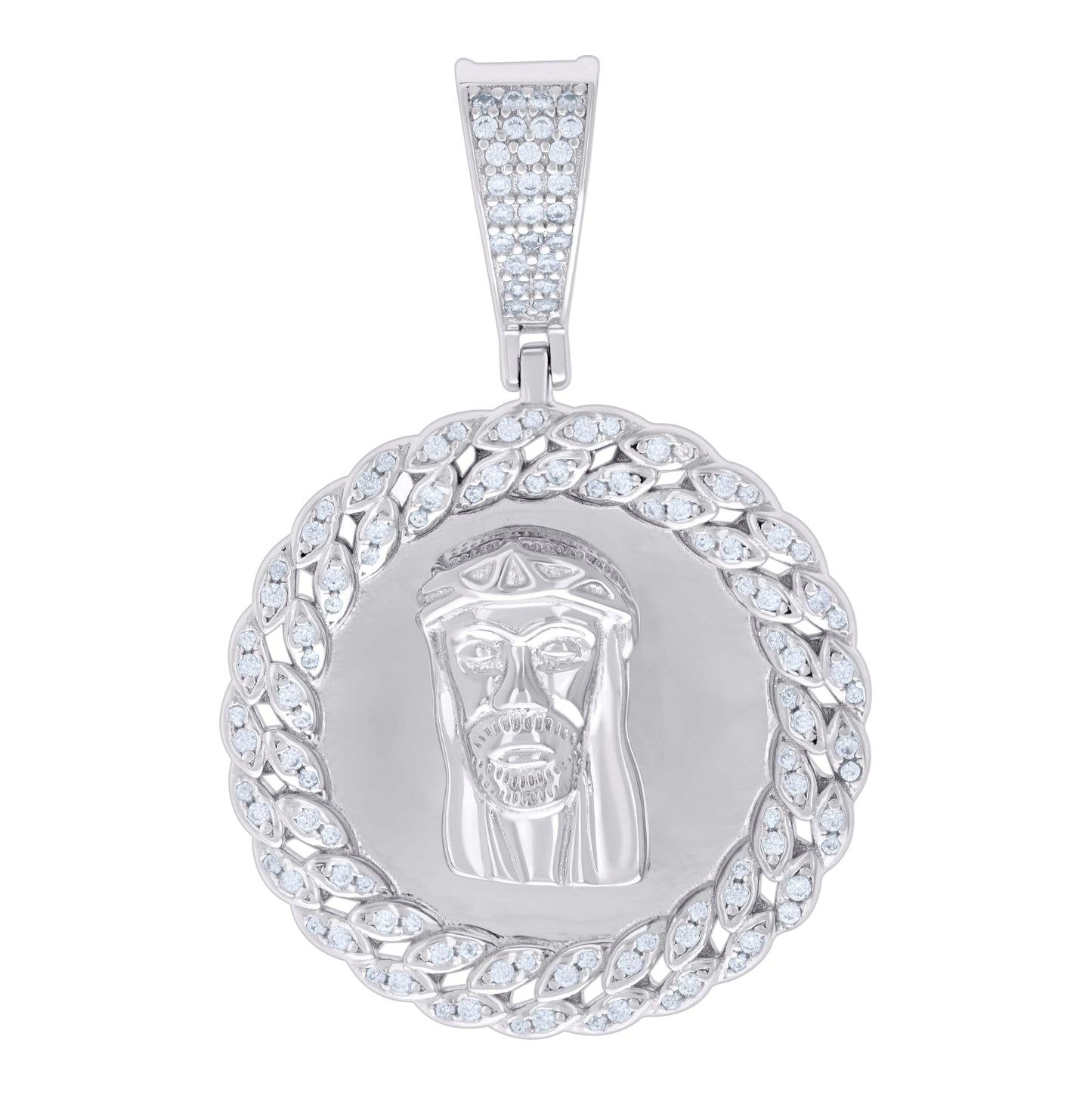 Sterling Silver Mens 0.69ct Moissanite Jesus Religious Charm Pendant