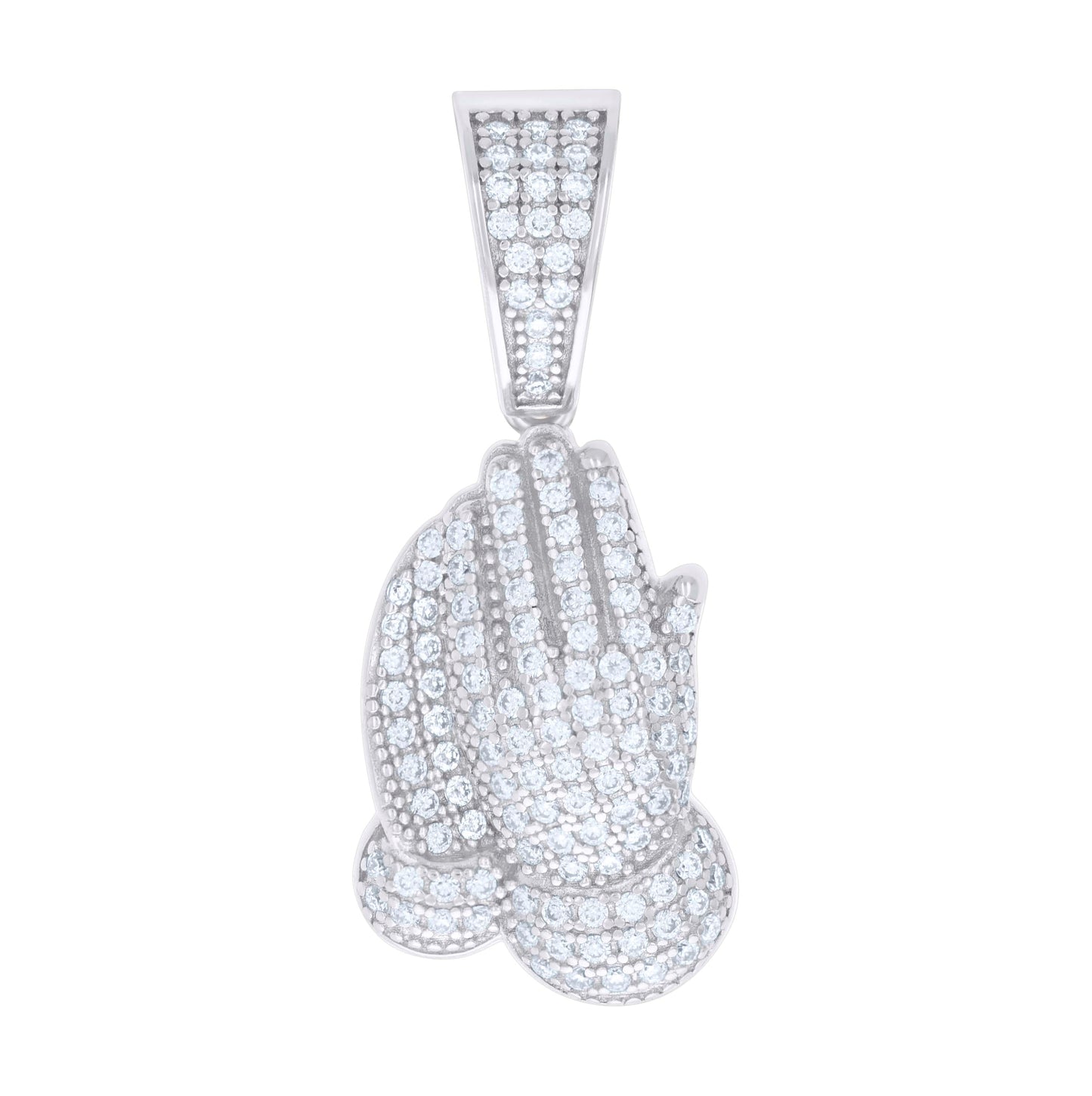 Sterling Silver Mens 0.81ct Moissanite Praying Hands Symbol Religious Charm Pendant