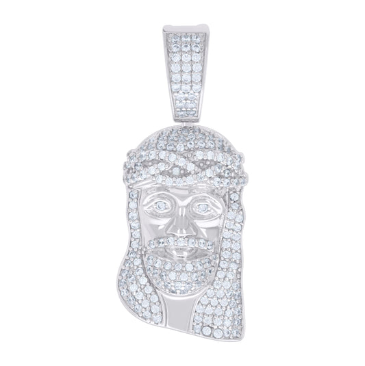 Sterling Silver Mens 0.77ct Moissanite Jesus Religious Charm Pendant