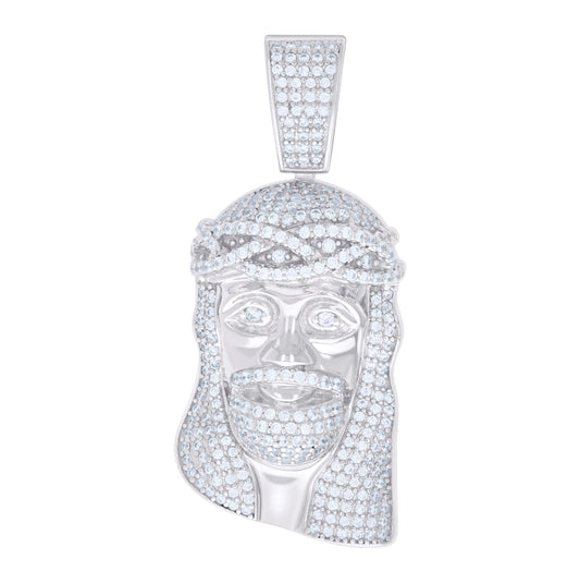 Sterling Silver Mens 1.52ct Moissanite Jesus Religious Charm Pendant