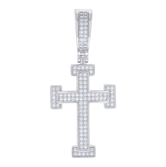 Sterling Silver Men Moissanite Cross Religious Charm Pendant