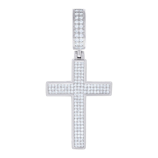 Sterling Silver Or Yellow-tone Mens Moissanite Cross Religious Charm Pendant