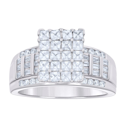Sterling Silver Womens Baguette 1.58ct Round 0.33ct Moissanite Cinderella Bridal Anniversary Wedding Engagement Band Ring