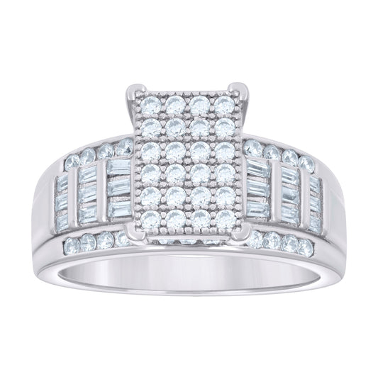 Sterling Silver Mens Round Baguette Moissanite Fashion Bridal Anniversary Wedding Engagement Band Ring