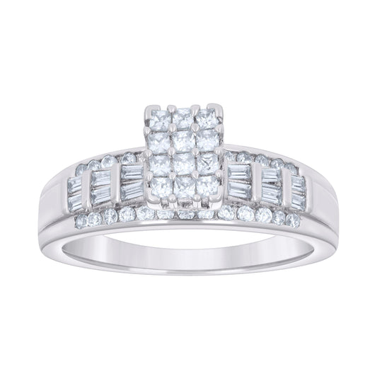 Sterling Silver Womens Baguette 0.60ct Round 0.26ct Moissanite Cinderella Bridal Anniversary Wedding Engagement Band Ring