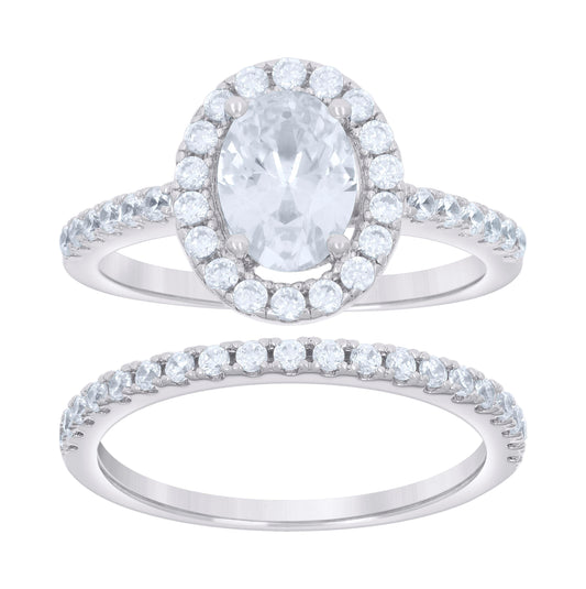 Sterling Silver Womens Round Oval Moissanite Oval Bridal Anniversary Engagement Wedding Duo Ring Set Ring
