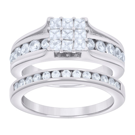 Sterling Silver Womens Baguette 0.50ct Round 1.04ct Moissanite Duo Ring Bridal Anniversary Engagement Wedding Set Ring