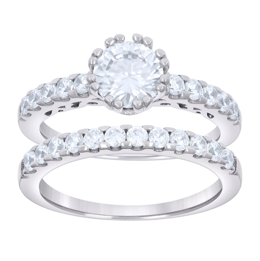 Sterling Silver Womens 1.84ct Moissanite Duo Ring Bridal Anniversary Engagement Wedding Set Ring