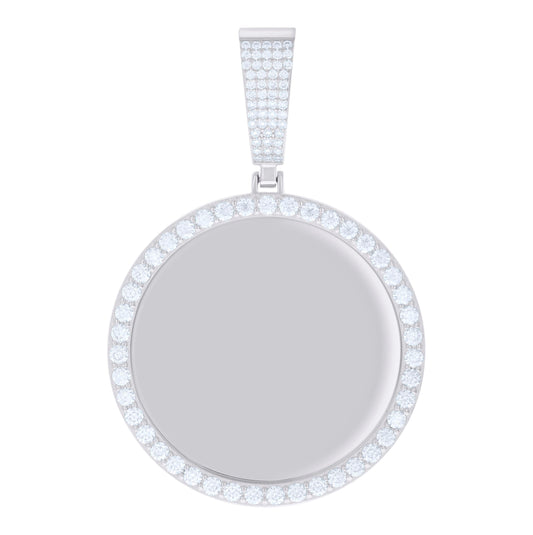 Sterling Silver Mens 3.04ct Moissanite Circle Picture Frame Pendant