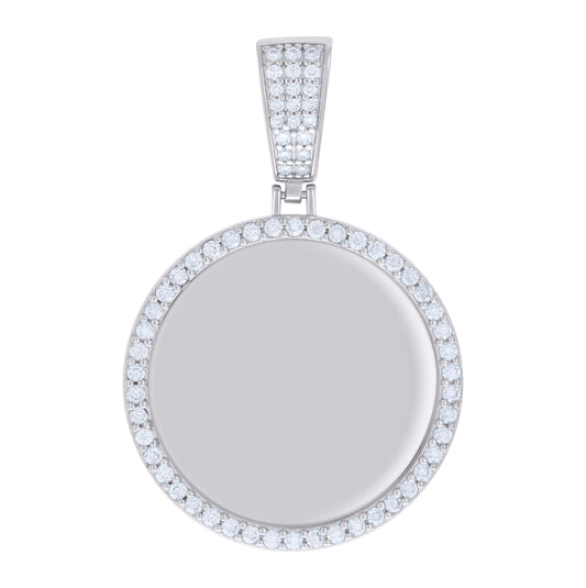 Sterling Silver Mens 1.20ct Moissanite Circle Picture Frame Pendant