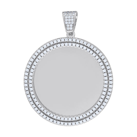 Sterling Silver Unisex 2.45ct Moissanite Memory Circle Photo Frame Pendant