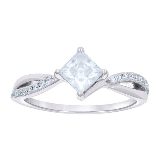Sterling Silver Womens 1.00ct Baguette 0.21ct Round Moissanite Fashion Bridal Anniversary Engagement Wedding Ring