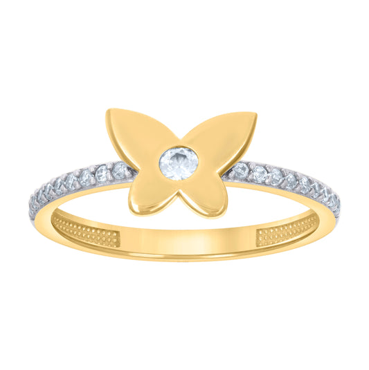 10K Two-tone Gold Womens Cubic-Zirconia Butterfly Fashion Ring