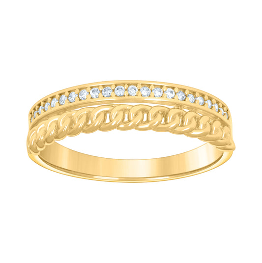 10K Yellow Gold Womens Cubic-Zirconia Single Row Cubic-Zirconia Cuban Link Fashion Ring