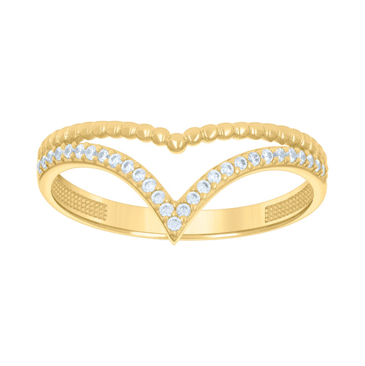 10K Yellow Gold Womens Cubic-Zirconia V-Shaped Fashion Ring