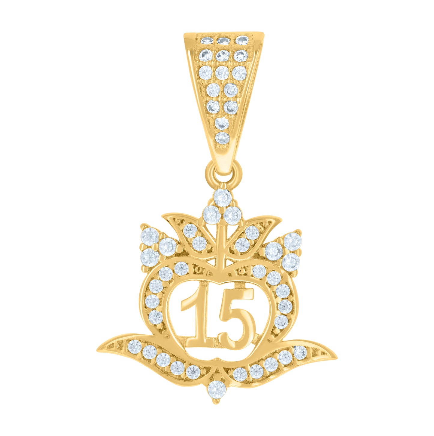 10K Yellow Gold Womens Cubic-Zirconia Apple Shaped 15 Quinceanera Charm Pendant