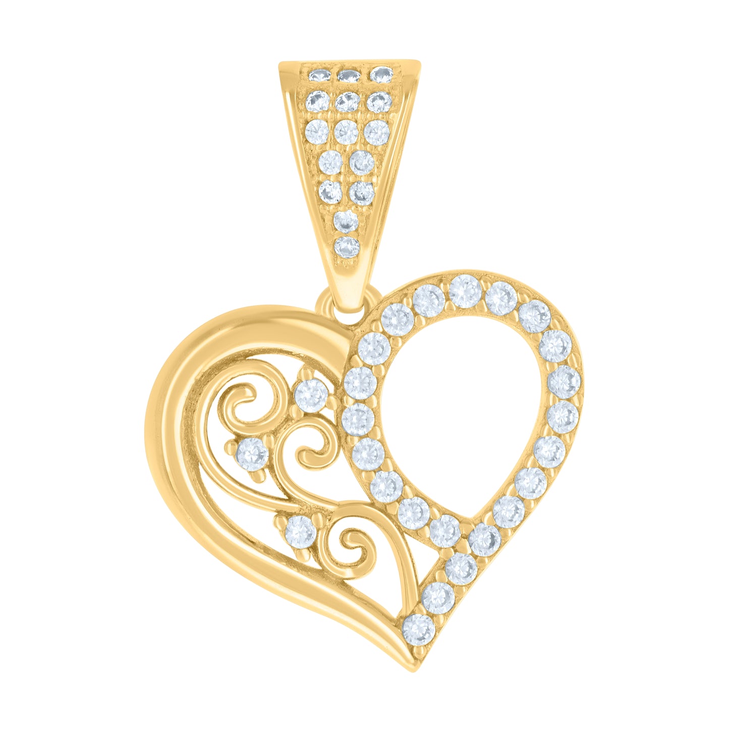 10K Yellow Gold Womens Cubic-Zirconia Heart Charm Pendant