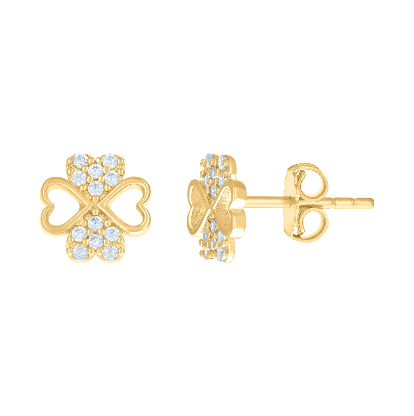 10K Yellow Gold Womens Cubic-Zirconia Flower Heart Stud Earrings