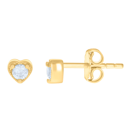 10K Yellow Gold Womens Cubic-Zirconia Heart Stud Earrings