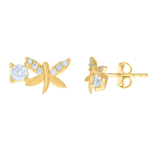10K Yellow Gold Womens Cubic-Zirconia Dragonfly Fashion Stud Earrings