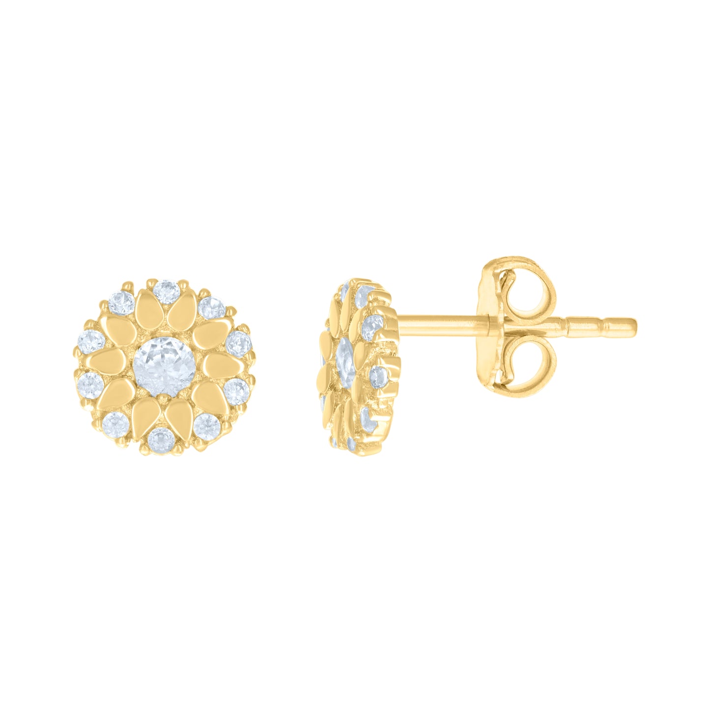 10K Yellow Gold Womens Cubic-Zirconia Flower Fashion Stud Earrings