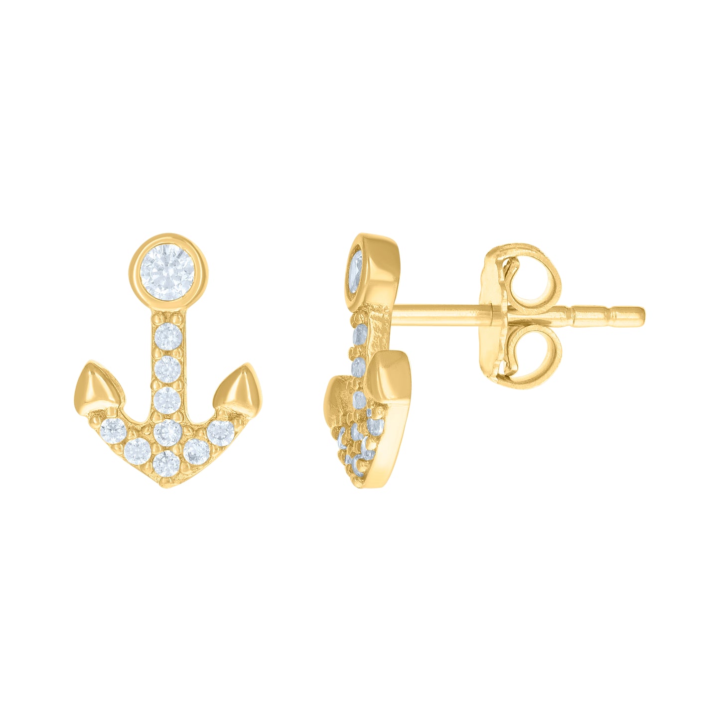 10K Yellow Gold Womens Cubic-Zirconia Anchor Ocean Stud Earrings
