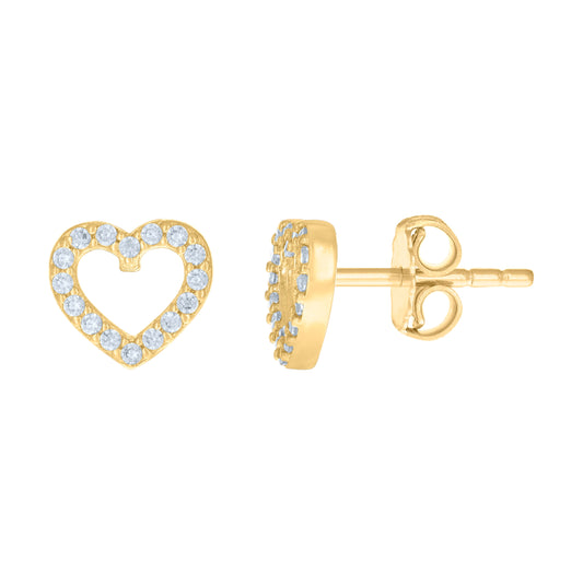 10K Yellow Gold Womens Cubic-Zirconia Heart Stud Earrings