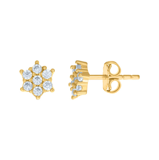 10K Yellow Gold Womens Cubic-Zirconia Flower Fashion Stud Earrings