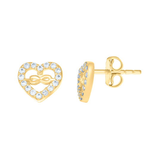 10K Yellow Gold Womens Cubic-Zirconia Heart Infinity Love Stud Earrings