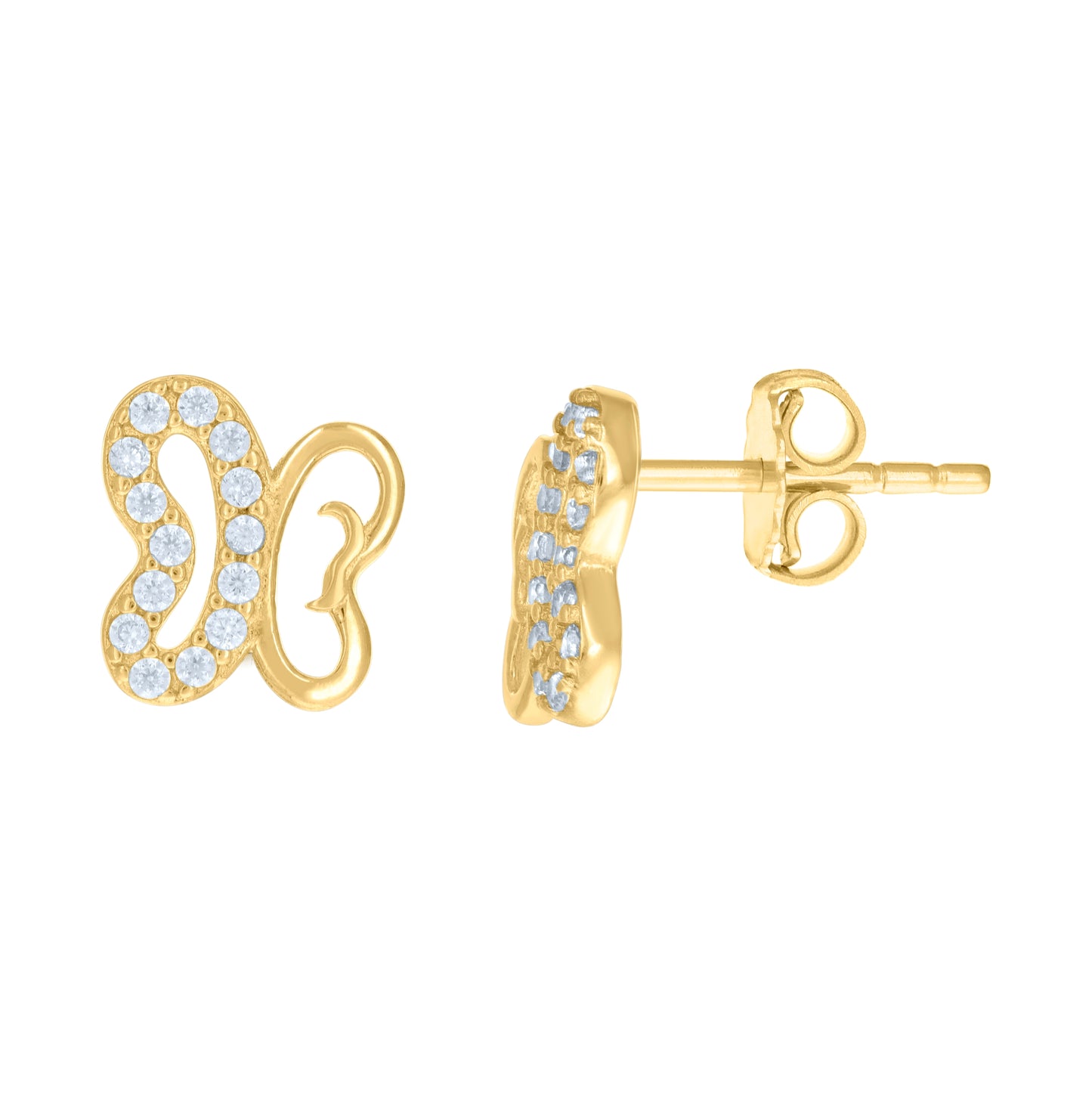 10K Yellow Gold Womens Cubic-Zirconia Butterfly Fashion Stud Earrings