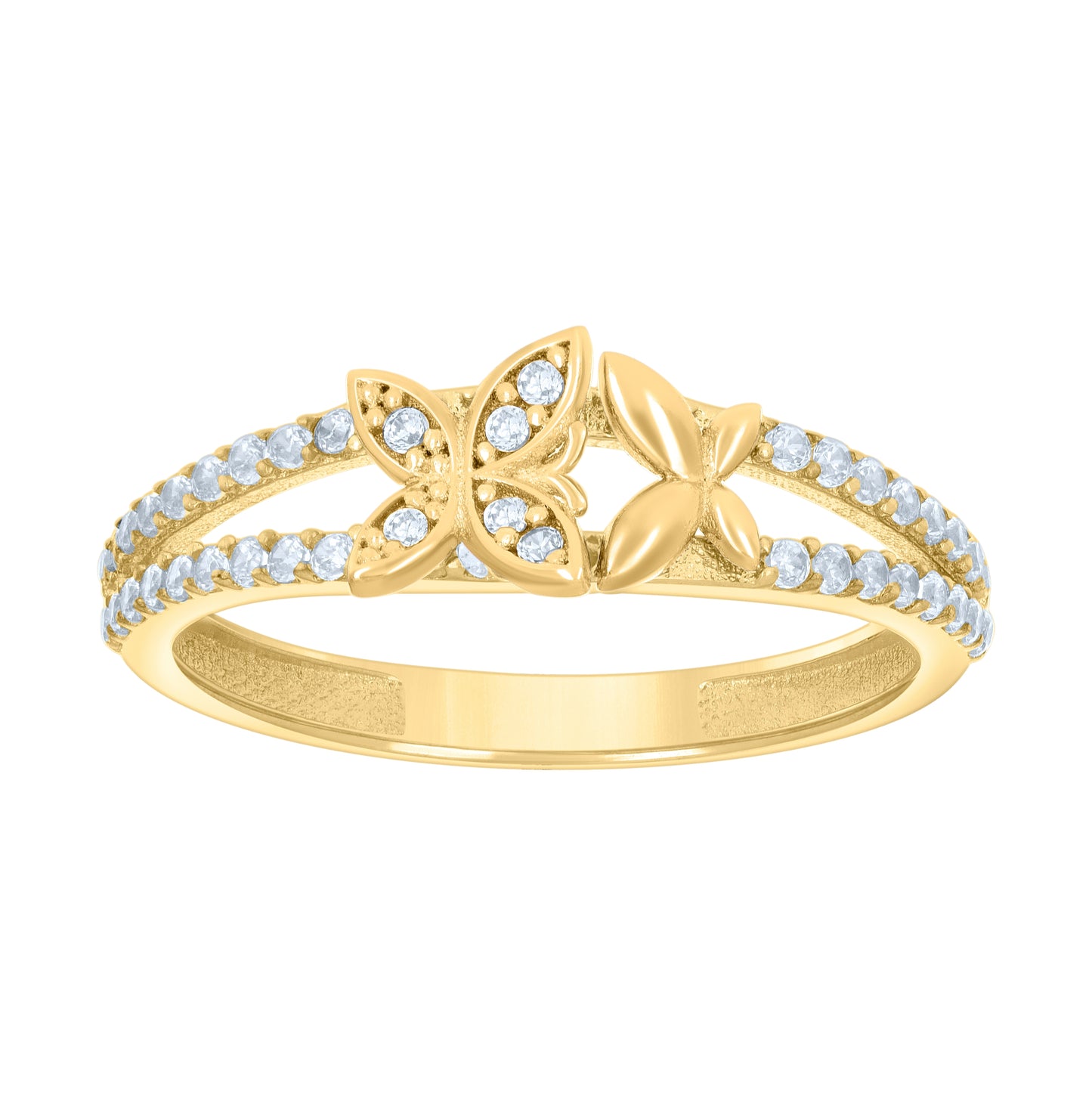 10K Yellow Gold Womens Cubic-Zirconia Butterflies Fashion Ring