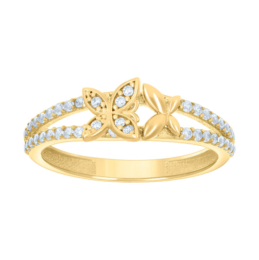 10K Yellow Gold Womens Cubic-Zirconia Butterflies Fashion Ring