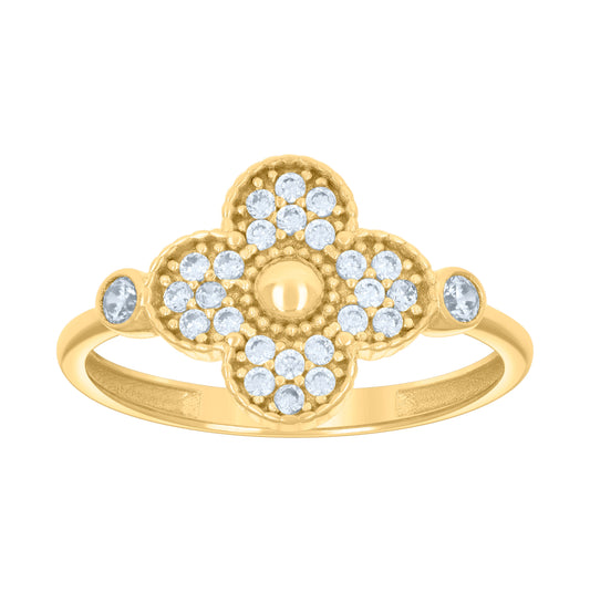 10K Yellow Gold Womens Cubic-Zirconia Clover Good Luck Ring